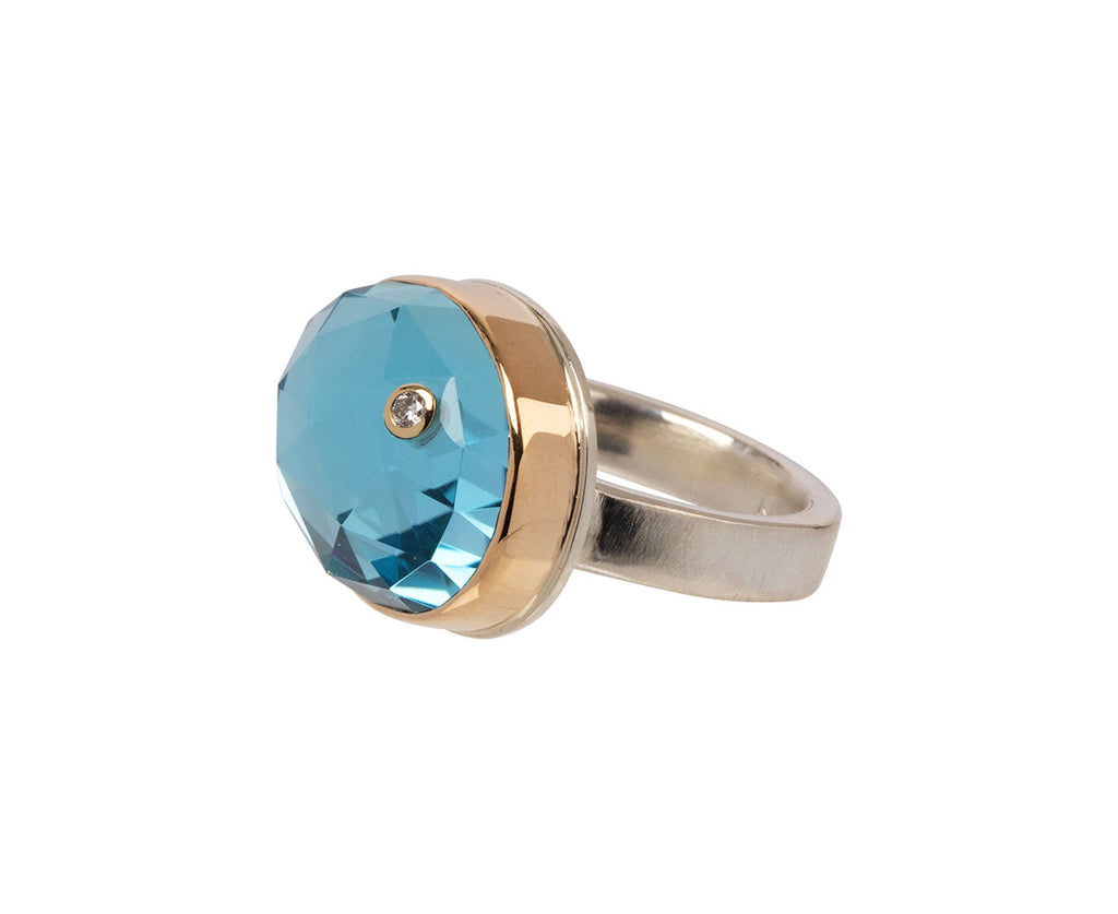Oval Rose Cut Blue Topaz and Diamond Ring