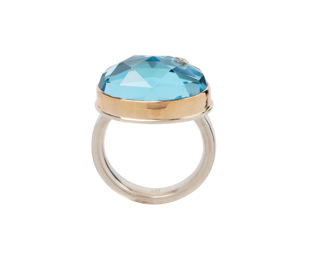 Oval Rose Cut Blue Topaz and Diamond Ring
