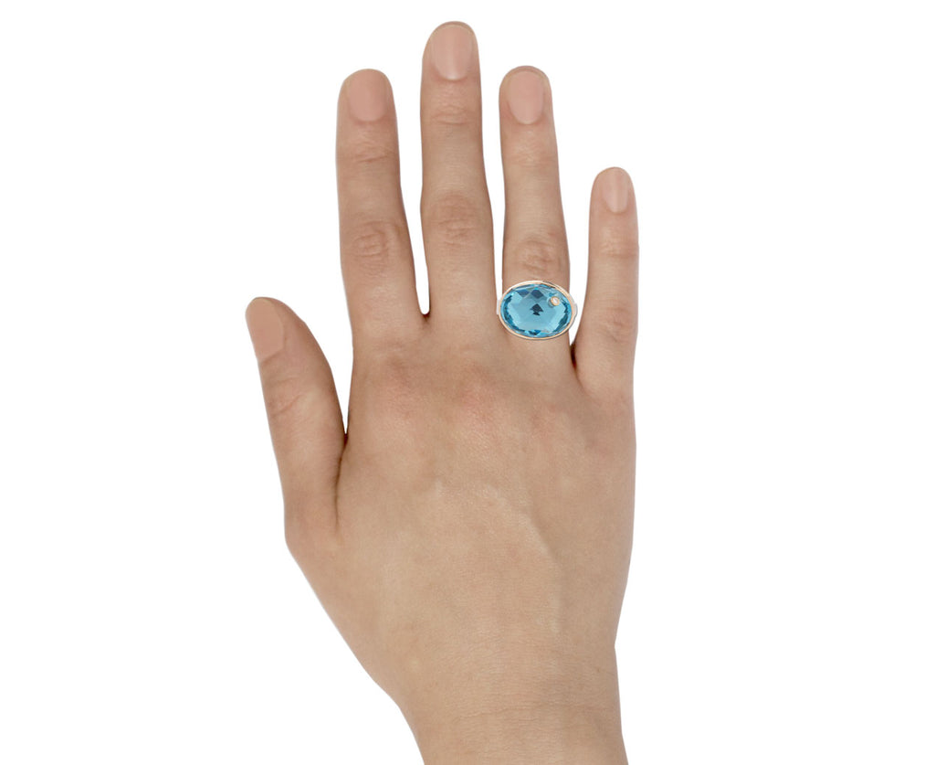 Oval Rose Cut Blue Topaz and Diamond Ring