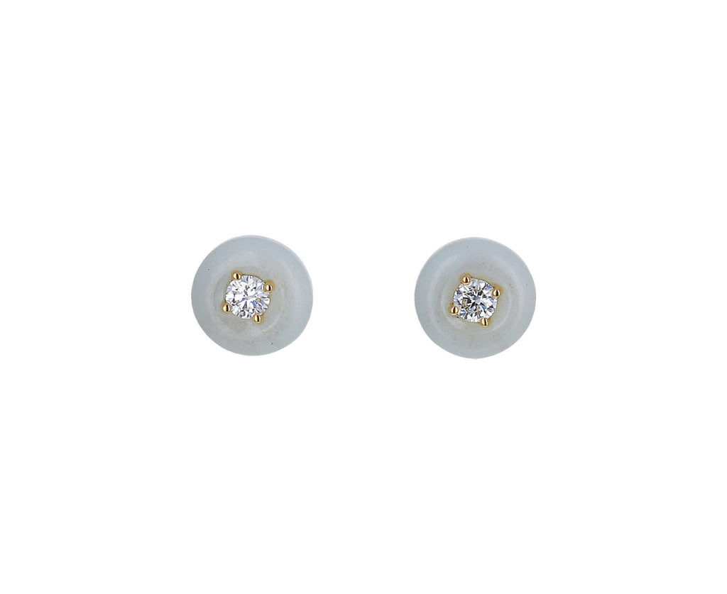 Milky Aquamarine and Diamond Orbit Stud Earrings