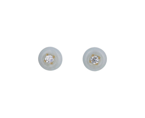 Milky Aquamarine and Diamond Orbit Stud Earrings