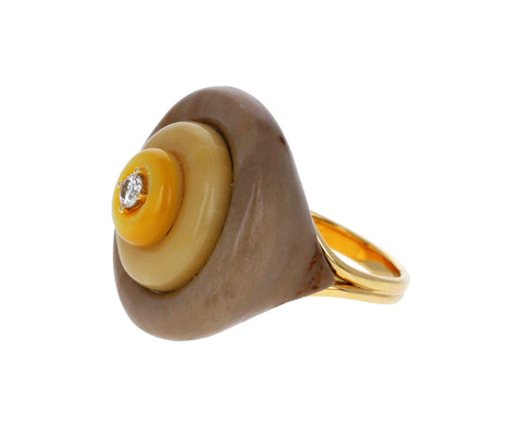 Petrified Wood, Tagua Seed and Mother-of-Pearl Signet Ring