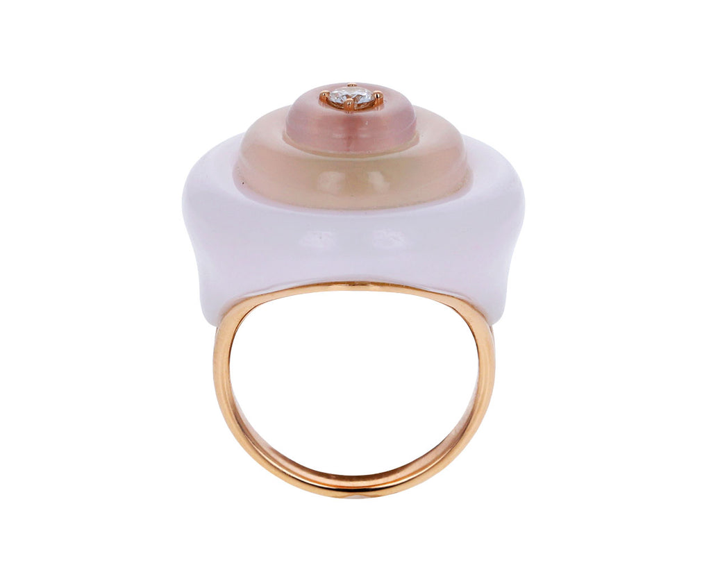 Pink Opal, Rose Quartz and Diamond Signet Ring