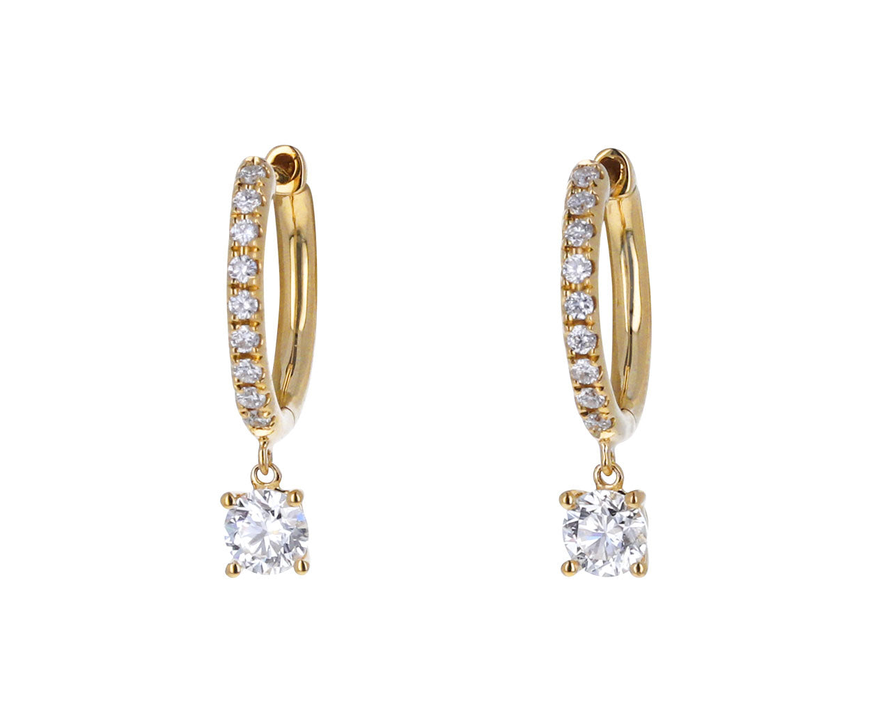 Diamond Huggie Hoop Earrings with Round Diamond Drops