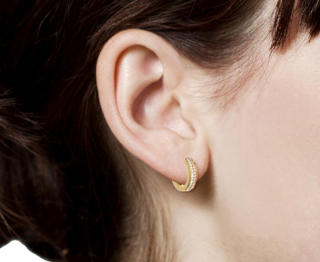 Double Row Diamond Huggie Hoops - TWISTonline 