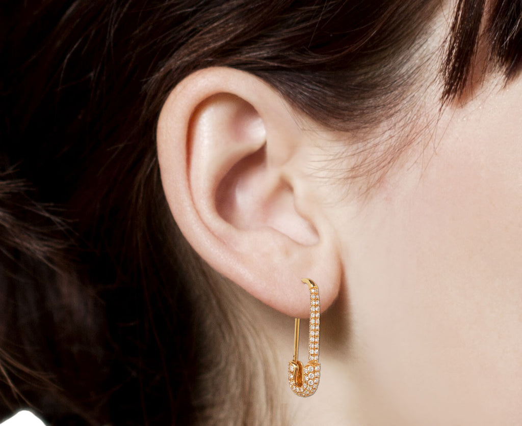 Anita Ko Diamond Safety Pin SINGLE LEFT Earring CLose Up Profile