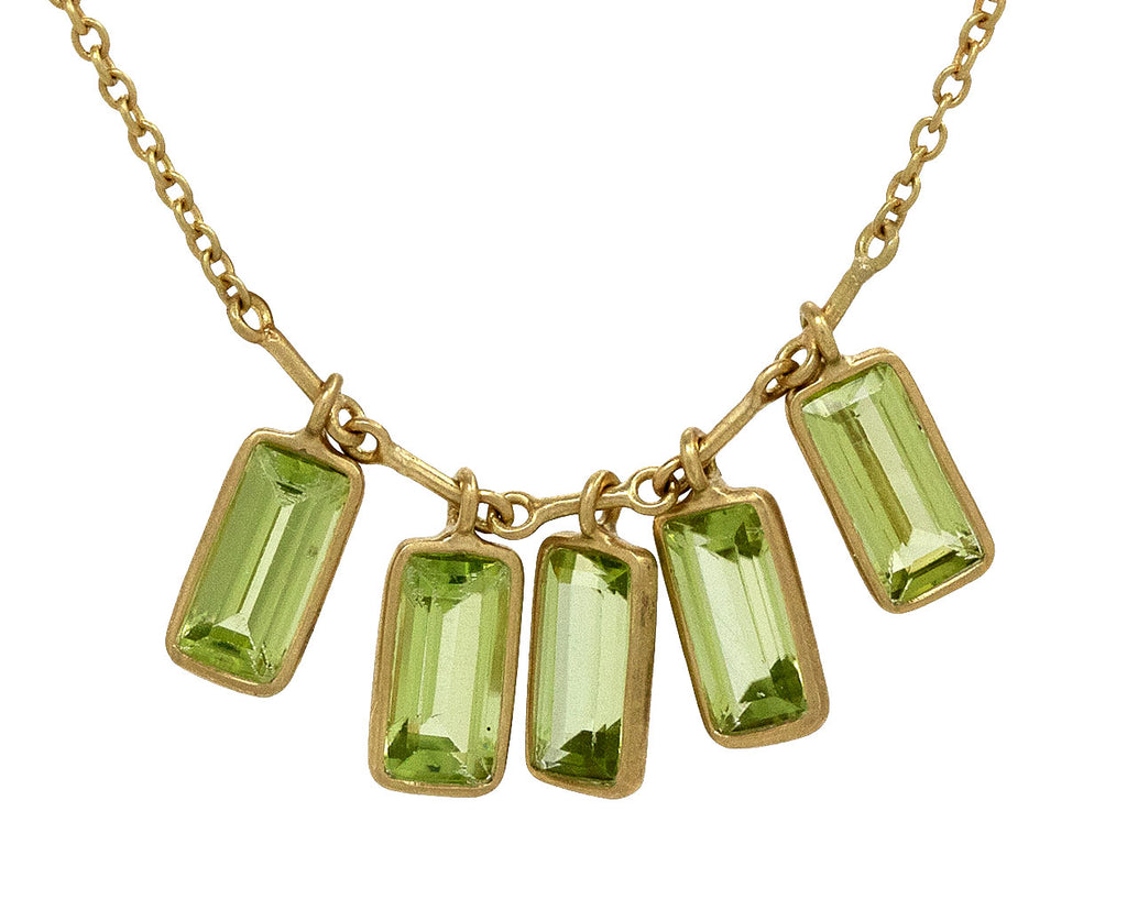 Kothari Elements Baguette Peridot Petite Fringe Necklace Close Up