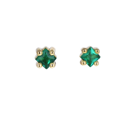 Tiny Emerald Princess Cut Stud Earrings