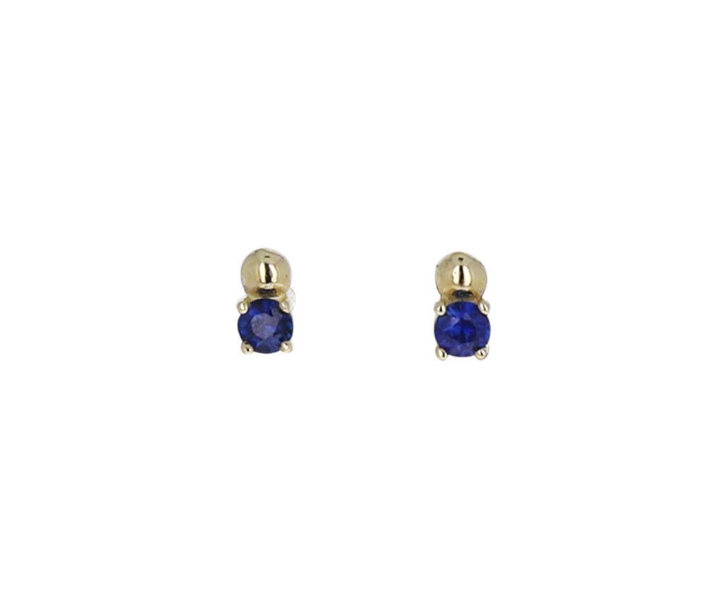 Blue Sapphire Gold Ball Stud Earrings
