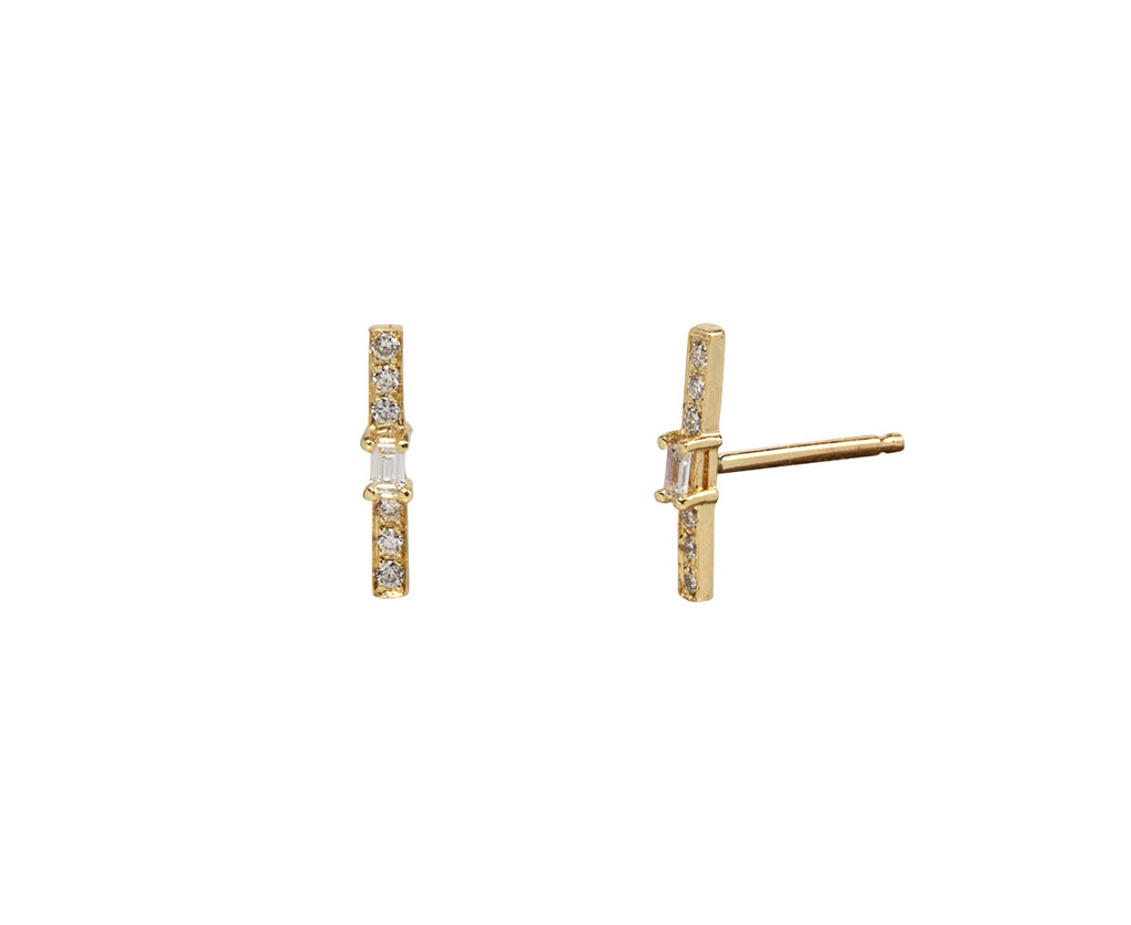 Tiny Baguette Diamond Equilibrium Stud Earrings