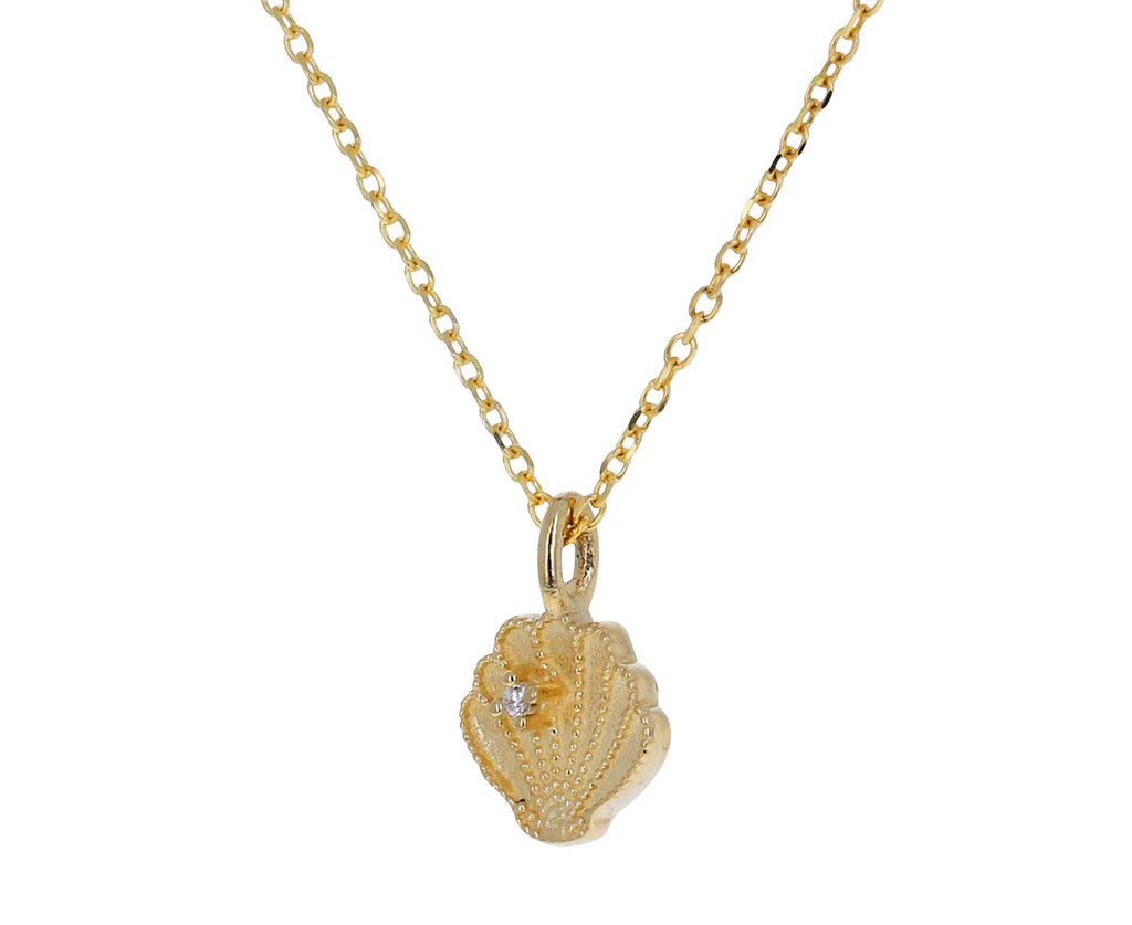 Beaded Diamond Shell Pendant Necklace