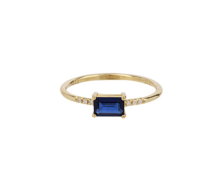 East West Blue Sapphire and Diamond Equilibrium Ring