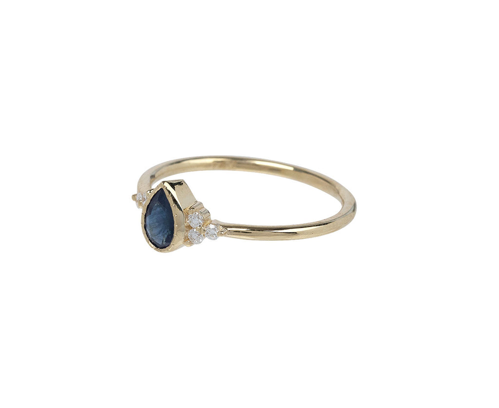 Jennie Kwon Pear Shaped Blue Sapphire and Diamond Cluster Ring Side View