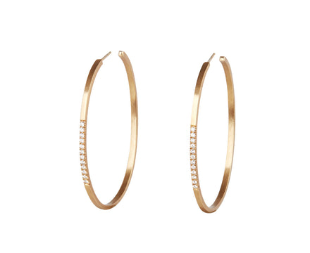 Nicole Landaw Gold Large Oval Diamond Hoop Earrings