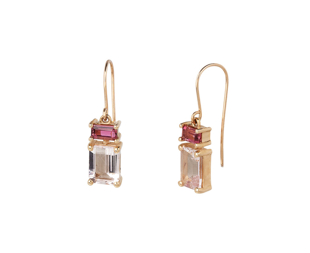 Nicole Landaw Gold Morganite and Tourmaline Earrings Side View