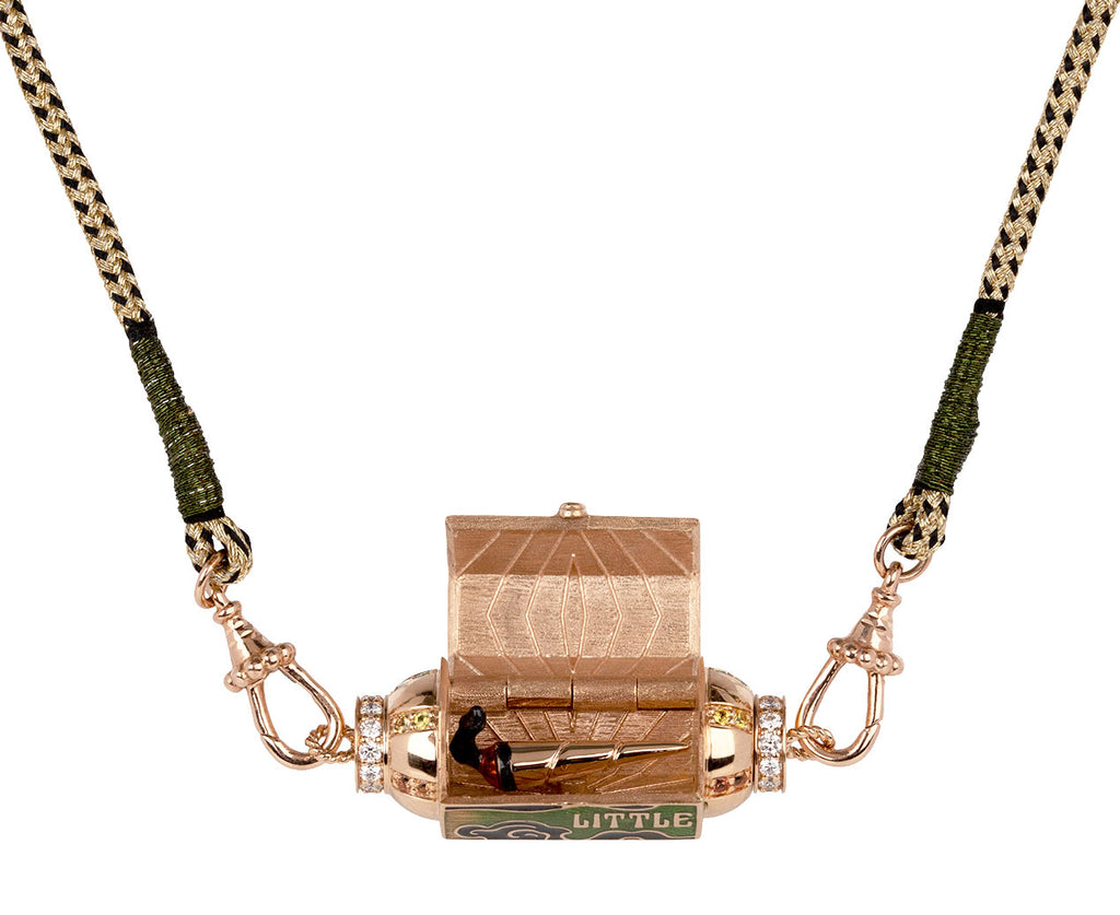 Marie Lichtenberg Enamel Blunt Box Locket Necklace Open