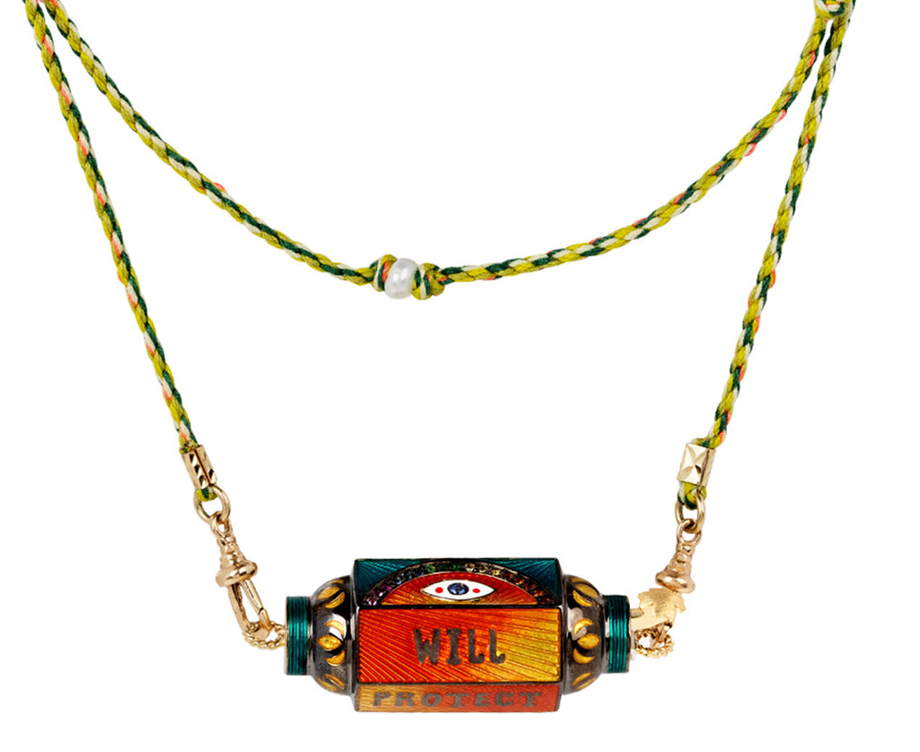 Orange Enamel Eye Will Protect You Forever Locket Necklace