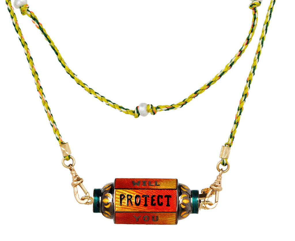 Orange Enamel Eye Will Protect You Forever Locket Necklace