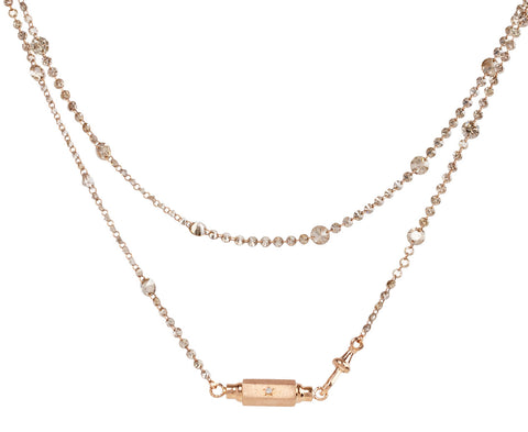 Marie Lichtenberg Long Riviere Diamant Micro Coco Locket Necklace Twice Wrapped