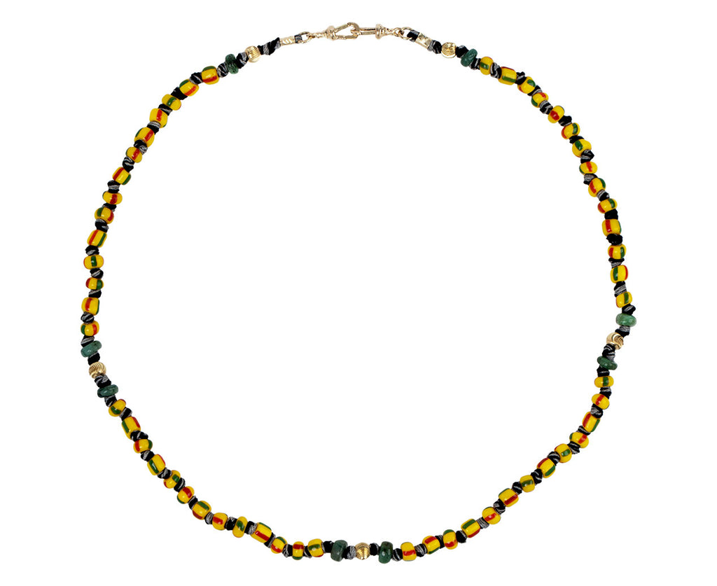 Marie Lichtenberg Short Yellow and Red Mauli Ghana Beaded Necklace