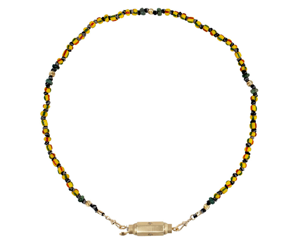 Marie Lichtenberg Short Yellow and Red Mauli Ghana Beaded Necklace Locket