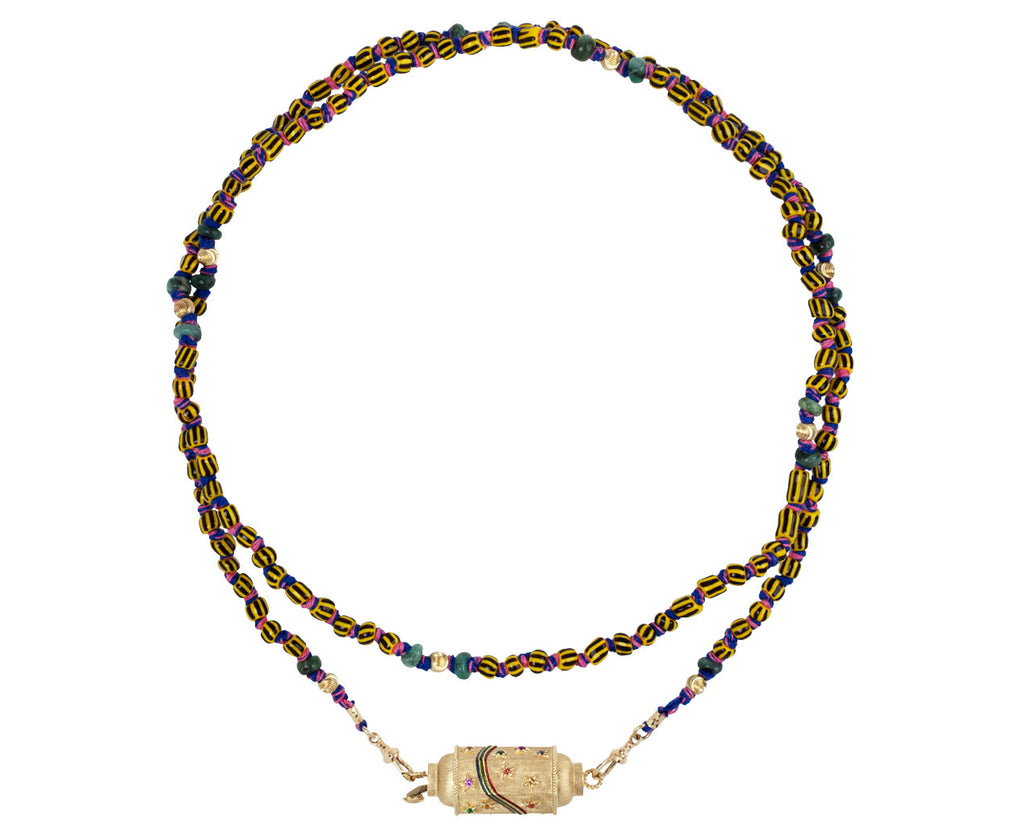 Marie Lichtenberg Long Yellow and Black Mauli Ghana Beaded Necklace