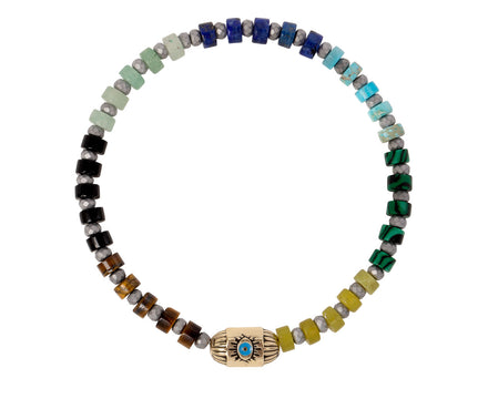 Rainbow Gem Beaded Evil Eye Charm Bracelet