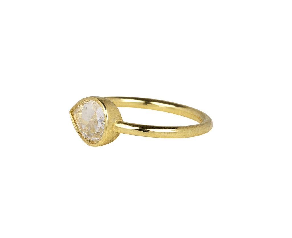Mandrel Studio Pear Shaped Rose Cut Diamond Solitaire Ring Side View
