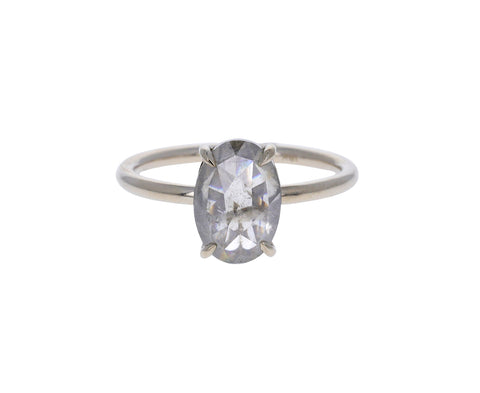 Rose Cut Oval Gray Diamond Solitaire Ring