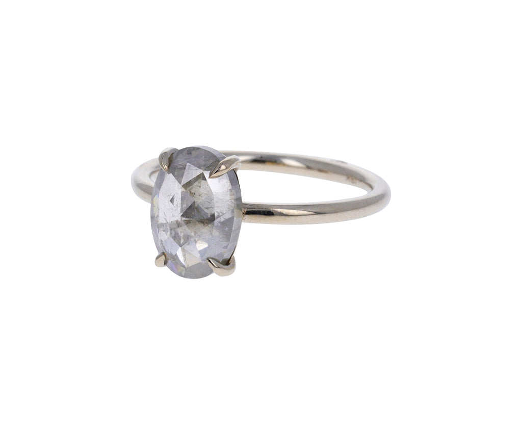 Rose Cut Oval Gray Diamond Solitaire Ring
