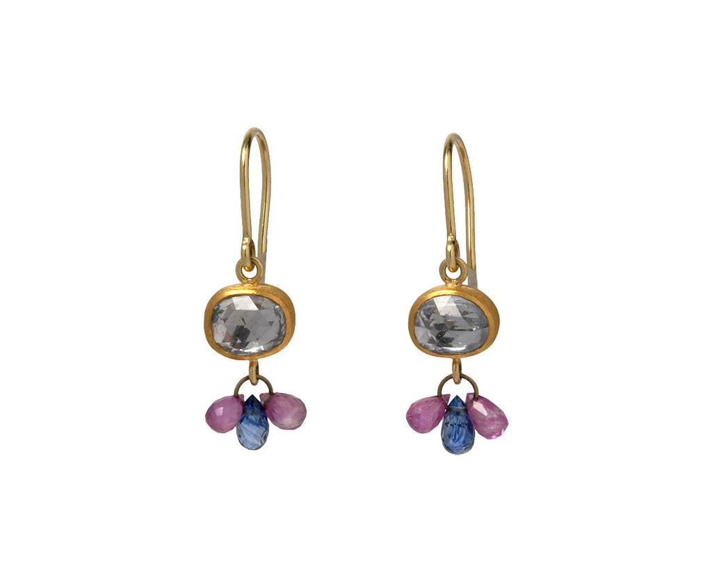 Gray Sapphire, Ruby and Blue Sapphire Apple Eve Earrings