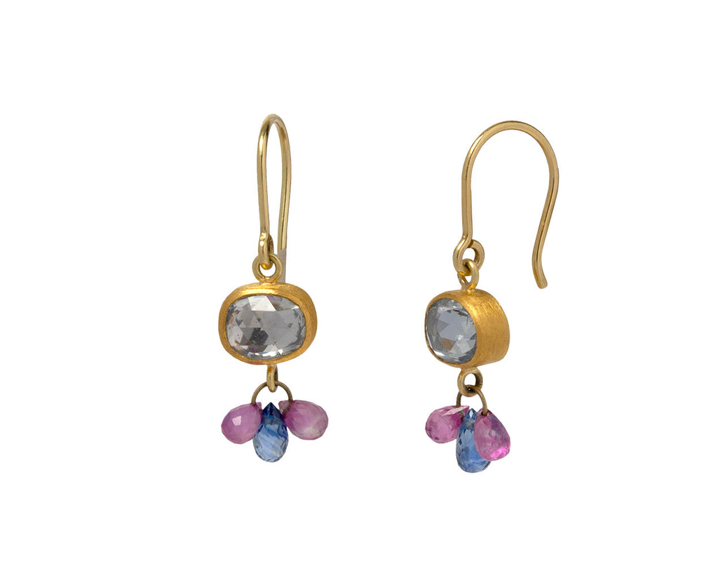 Gray Sapphire, Ruby and Blue Sapphire Apple Eve Earrings