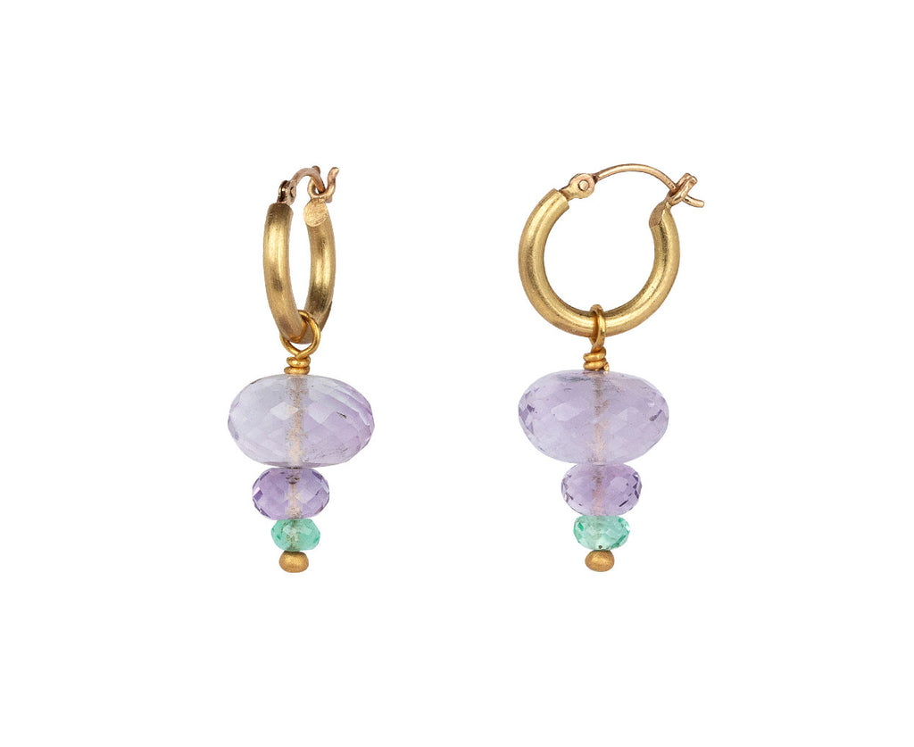 Mallary Marks Amethyst and Emerald Circus Hoop Earrings Side View