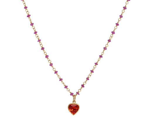 Mallary Marks Ruby and Fire Opal Heart Spun Sugar Necklace