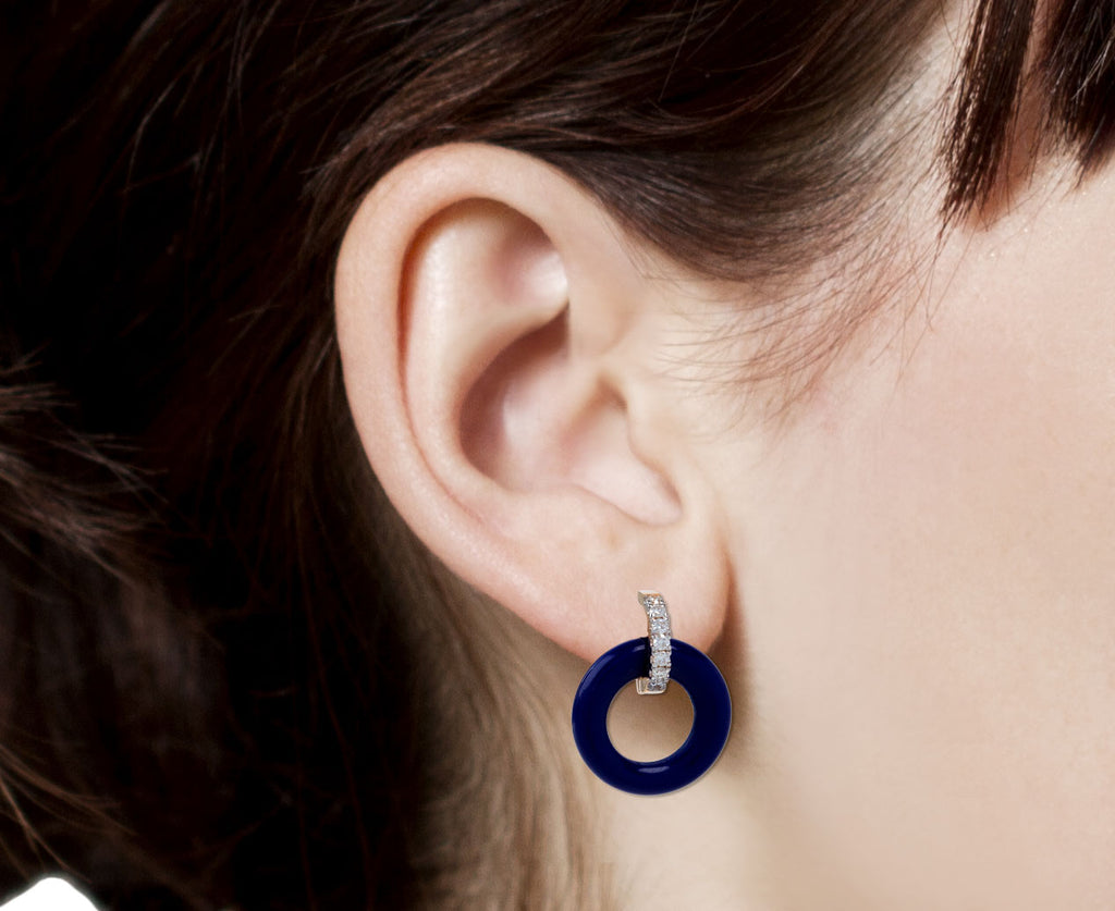 Mateo Lapis and Diamond Door Knocker Earrings Close Up Profile