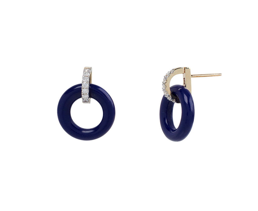 Mateo Lapis and Diamond Door Knocker Earrings Side View