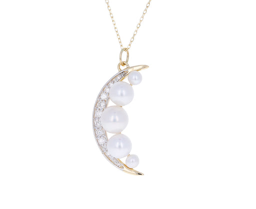 Pearl and Diamond Crescent Pendant Necklace