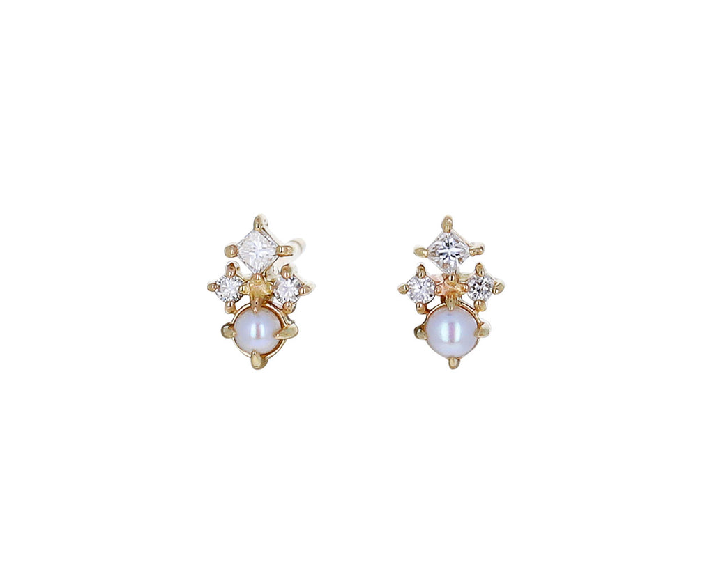 The Little Things Tri Diamond and Pearl Stud Earrings