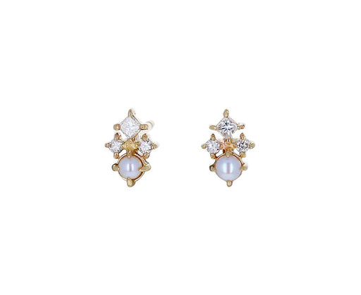 The Little Things Tri Diamond and Pearl Stud Earrings