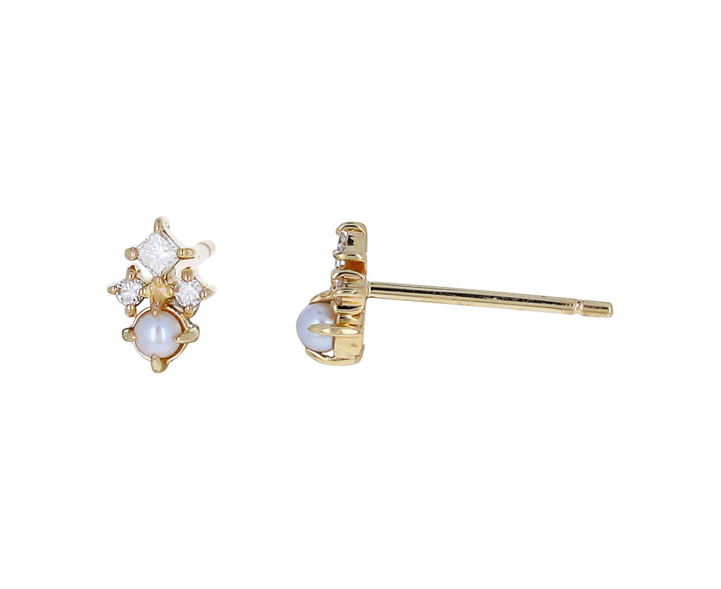 The Little Things Tri Diamond and Pearl Stud Earrings