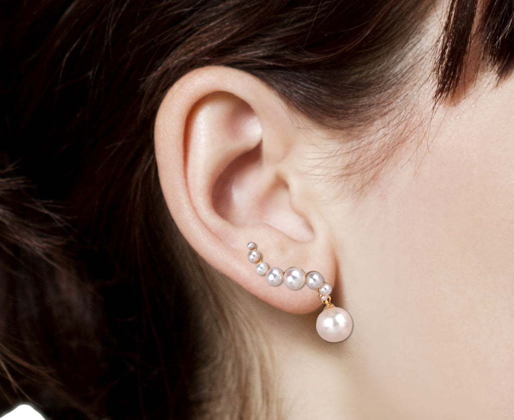 Mateo Pearl Curve Drop Earrings Close Up Profile
