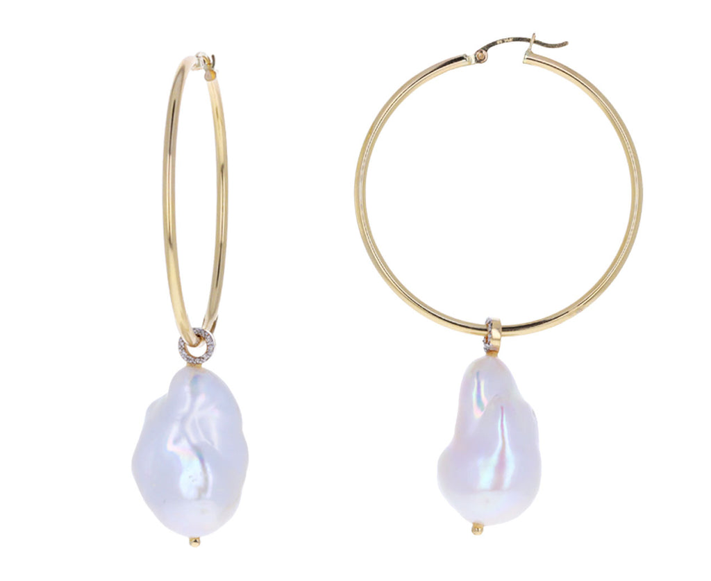 Large Detachable Baroque Pearl Hoop Earrings