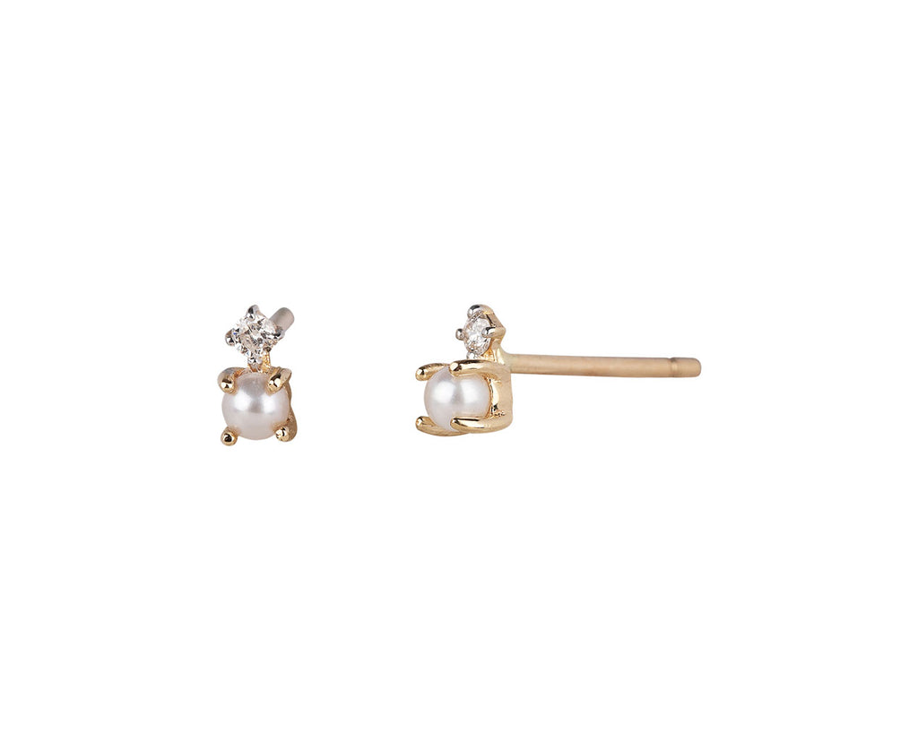 Mateo The Little Things Uni Pearl and Diamond Stud Earrings Side View