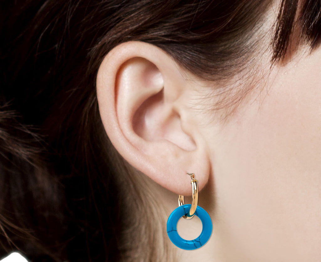 Mateo Turquoise Donut Hoop Earrings Close Up Profile