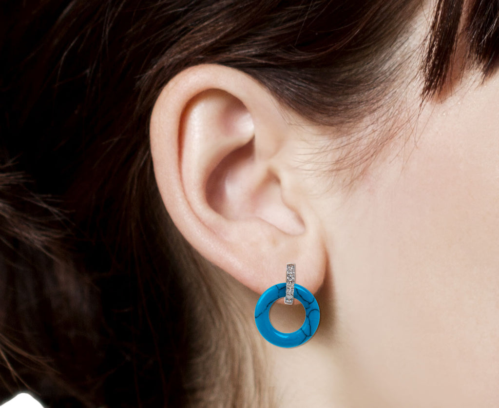 Mateo Turquoise and Diamond Door Knocker Earrings Close Up Profile