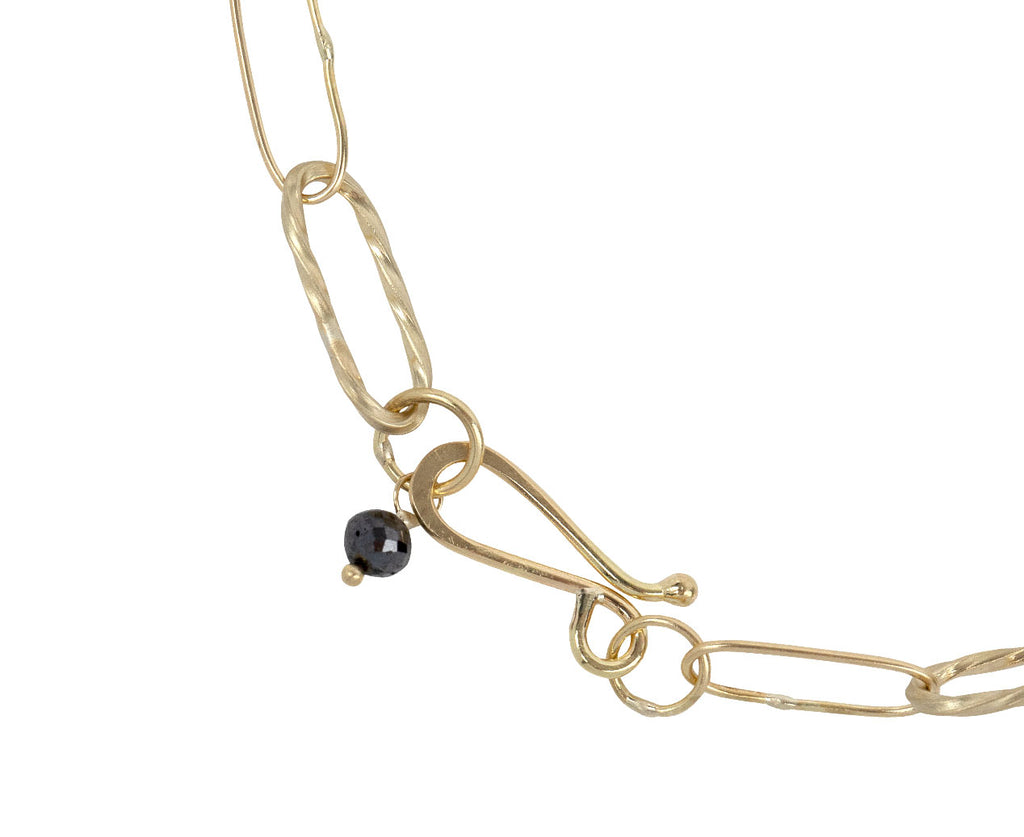 Sarah Mcguire Gold Bowline Black Diamond Chain Bracelet Close Up Black Diamond Charm