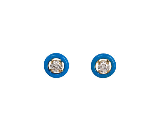 Melissa Kaye Neon Blue Enamel Diamond Sylvie Stud Earrings
