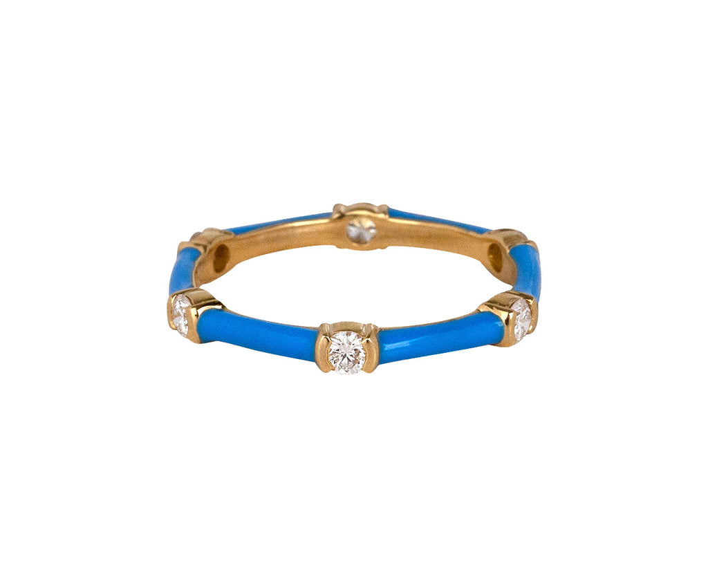 Melissa Kaye Neon Blue Enamel and Diamond Zea Ring