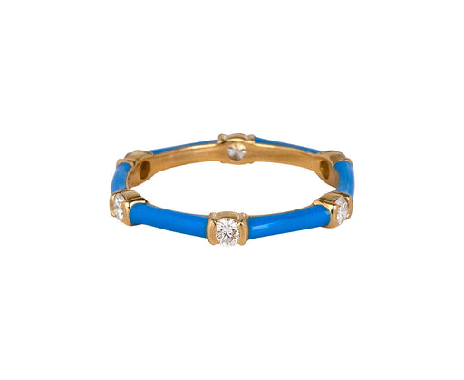 Melissa Kaye Neon Blue Enamel and Diamond Zea Ring