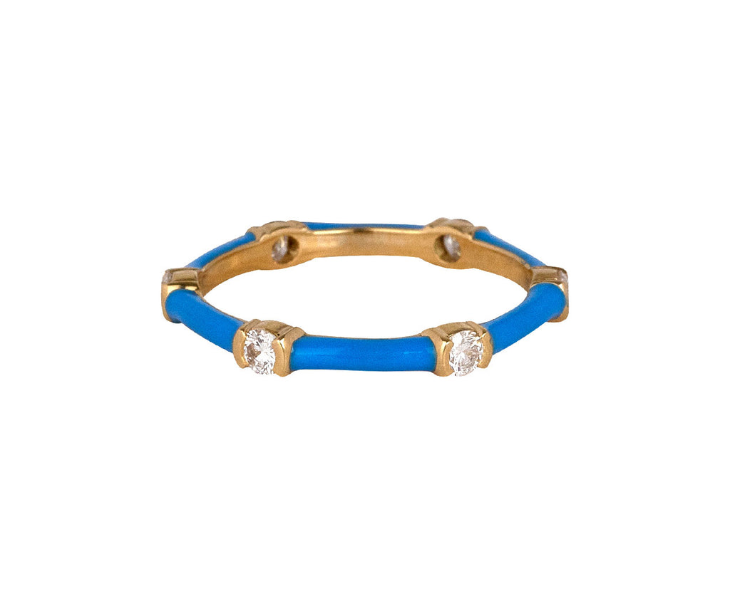 Melissa Kaye Neon Blue Enamel and Diamond Zea Ring Side